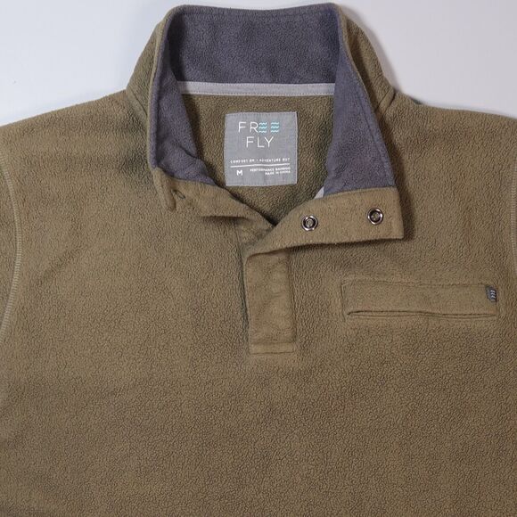 Free Fly Mens Medium M Fleece Snap Pullover Bamboo Performance Olive Soft - Picture 3 of 7